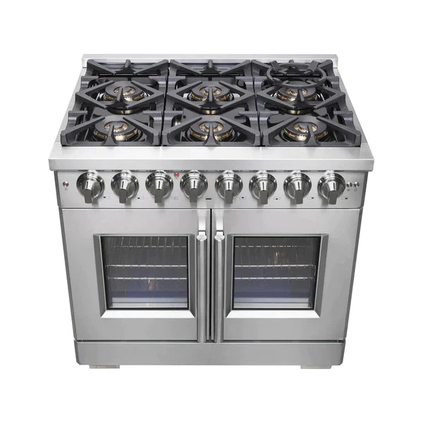 FORNO 36-Inch Capriasca Freestanding French Door Dual Fuel Range with 6 Gas Burners, 120,000 BTUs & Electric Oven in Stainless Steel - FFSGS6387-36