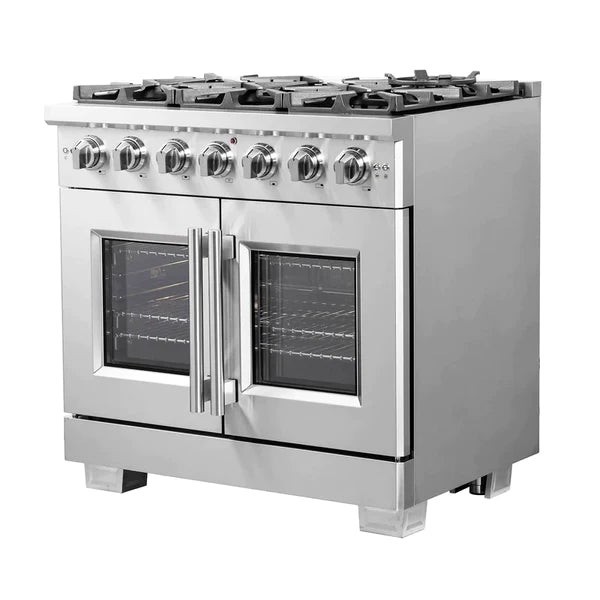 FORNO 36-Inch Capriasca Gas Range with 6 Burners, 120,000 BTUs, & French Door Gas Oven in Stainless Steel - FFSGS6460-36