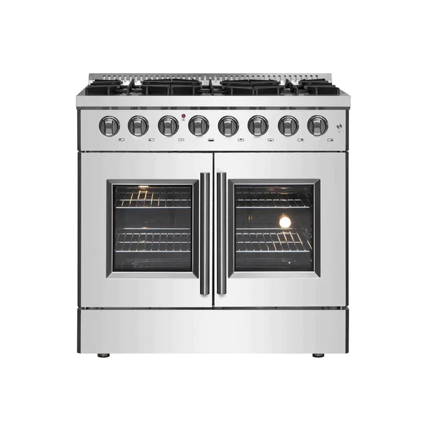 FORNO 36-Inch Galiano Dual Fuel Range with 6 Gas Burners, 83,000 BTUs, & French Door Electric Oven in Stainless Steel - FFSGS6356-36