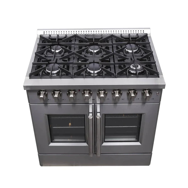 FORNO 36-Inch Galiano Dual Fuel Range with 6 Gas Burners, 83,000 BTUs, & French Door Electric Oven in Stainless Steel - FFSGS6356-36