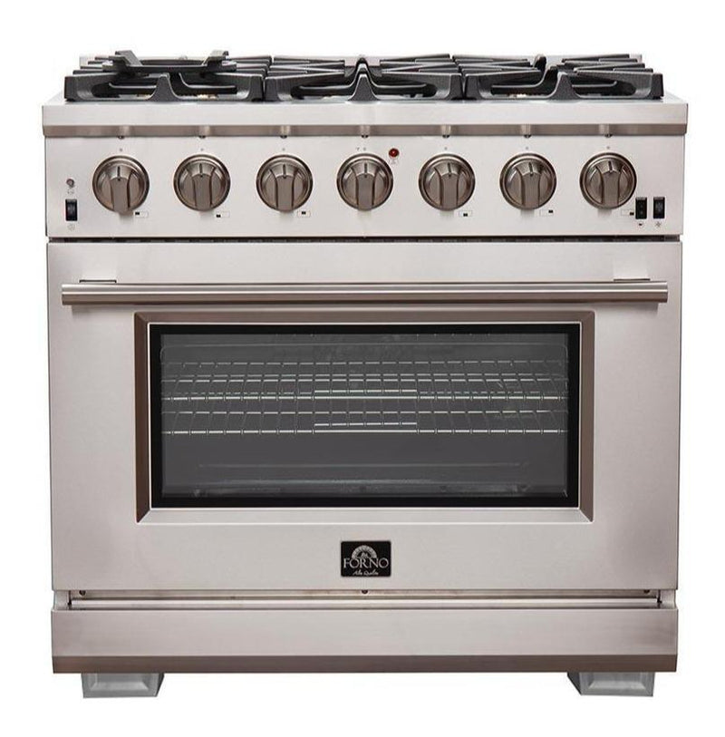 Forno 4-Piece Pro Appliance Package - 36-Inch Gas Range, Refrigerator, Microwave Oven, & 3-Rack Dishwasher in Stainless Steel