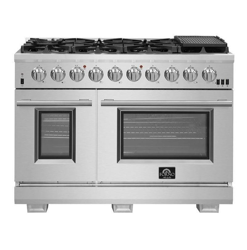 Forno 4-Piece Pro Appliance Package - 48-Inch Gas Range, Refrigerator, Microwave Drawer, & 3-Rack Dishwasher in Stainless Steel