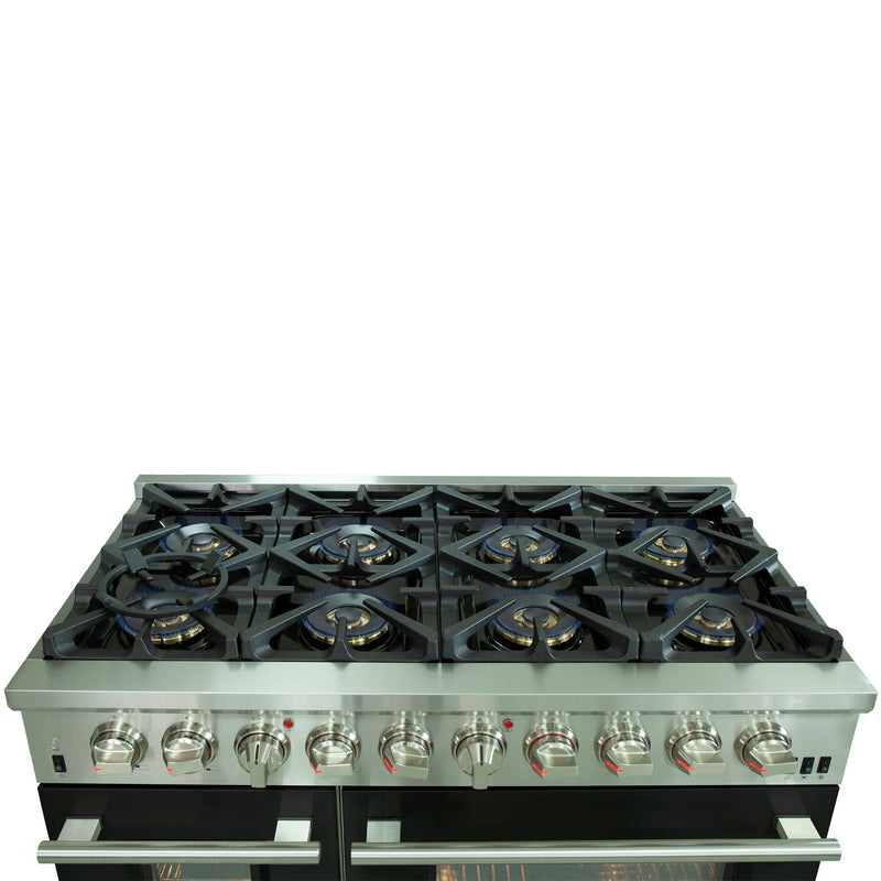 Forno 48-Inch Capriasca Dual Fuel Range with 8 Gas Burners and 240v Electric Oven in Stainless Steel with Black Door (FFSGS6187-48BLK)