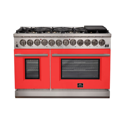 Forno 48-Inch Capriasca Dual Fuel Range with 8 Gas Burners and 240v Electric Oven in Stainless Steel with Red Door (FFSGS6187-48RED)
