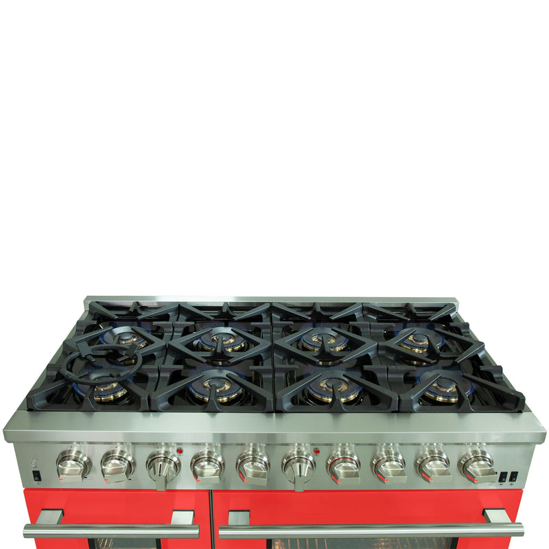 Forno 48-Inch Capriasca Dual Fuel Range with 8 Gas Burners and 240v Electric Oven in Stainless Steel with Red Door (FFSGS6187-48RED)