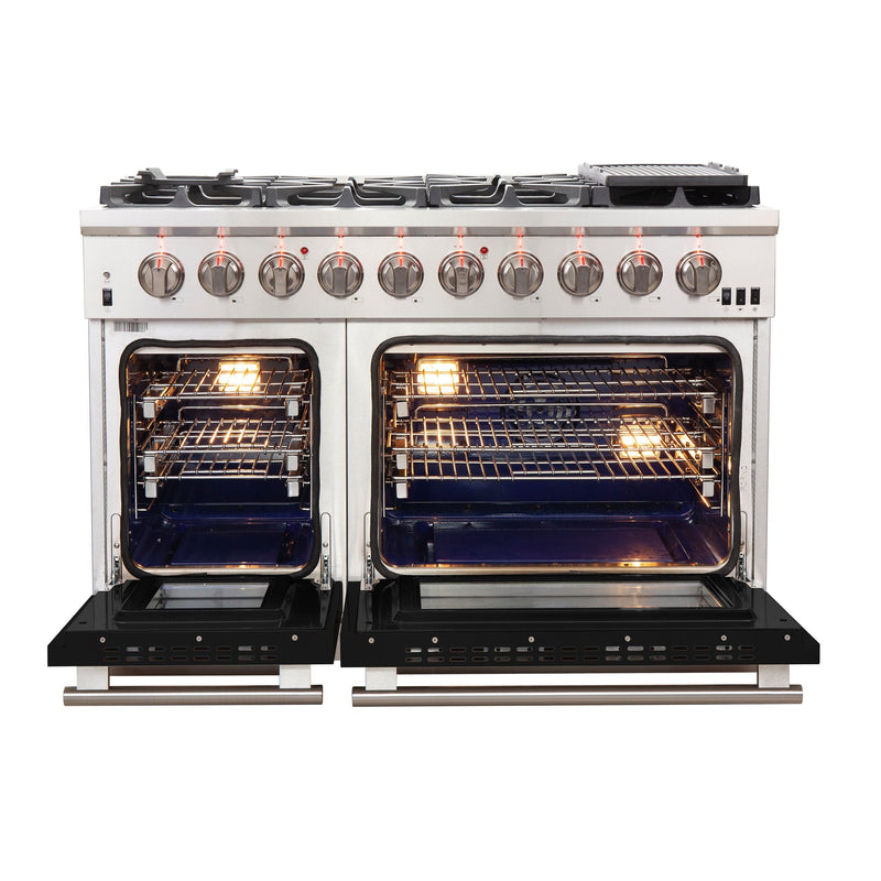 Forno 48-Inch Capriasca Gas Range with 8 Gas Burners and Convection Oven in Stainless Steel with Black Door (FFSGS6260-48BLK)