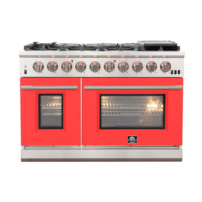 Forno 48-Inch Capriasca Gas Range with 8 Gas Burners and Convection Oven in Stainless Steel with Red Door (FFSGS6260-48RED)