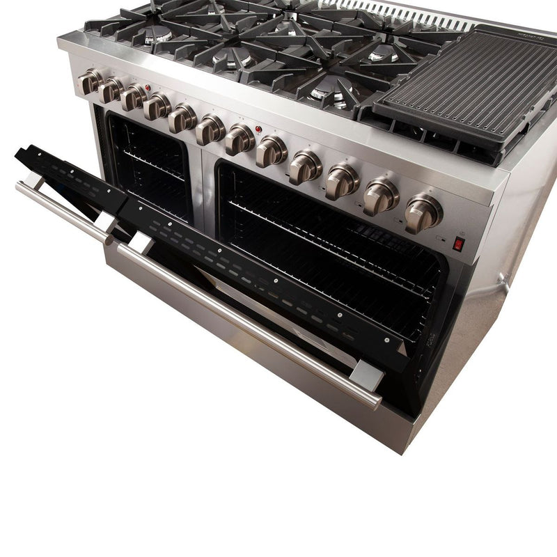 Forno 48-Inch Galiano Dual Fuel Range with 8 Gas Burners and 240v Electric Oven in Stainless Steel with Black Door (FFSGS6156-48BLK)