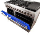 Forno 48-Inch Galiano Dual Fuel Range with 8 Gas Burners and 240v Electric Oven in Stainless Steel with Blue Door (FFSGS6156-48BLU)