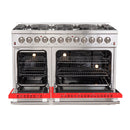 Forno 48-Inch Galiano Dual Fuel Range with 8 Gas Burners and 240v Electric Oven in Stainless Steel with Door (FFSGS6156-48RED)