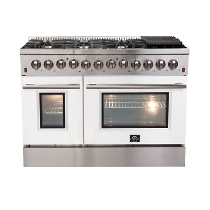 Forno 48-Inch Galiano Dual Fuel Range with 8 Gas Burners and 240v Electric Oven in Stainless Steel with White Door (FFSGS6156-48WHT)
