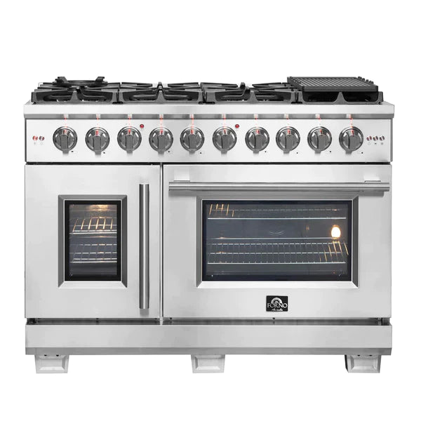 FORNO 48-Inch Capriasca Dual Fuel Range with 8 Gas Burners, 160,000 BTUs & French Door Electric Oven in Stainless Steel - FFSGS6387-48