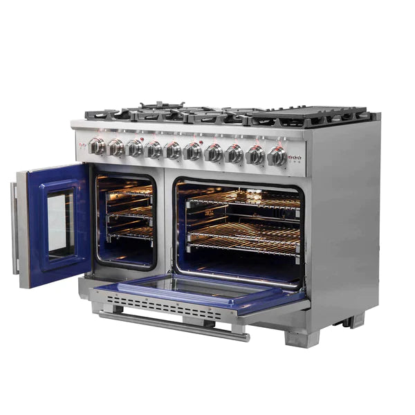 FORNO 48-Inch Capriasca Dual Fuel Range with 8 Gas Burners, 160,000 BTUs & French Door Electric Oven in Stainless Steel - FFSGS6387-48