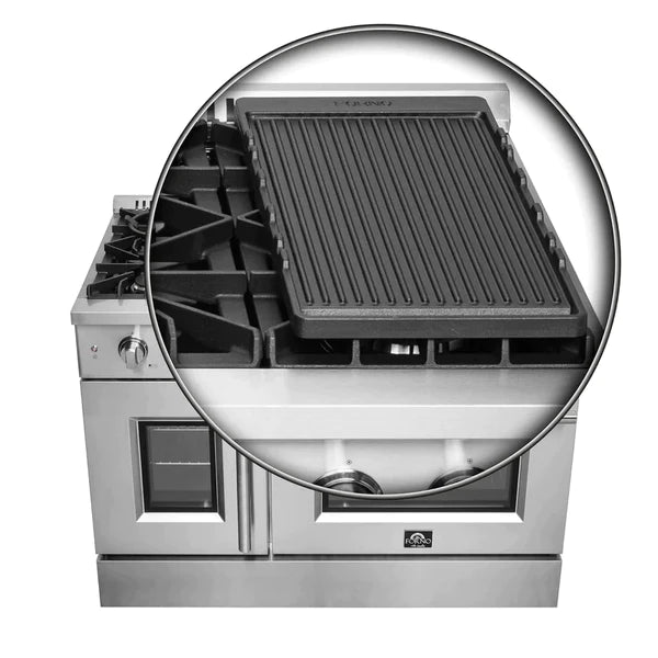 FORNO 48-Inch Capriasca Gas Range with 8 Burners, 160,000 BTUs, & French Door Gas Oven in Stainless Steel - FFSGS6460-48