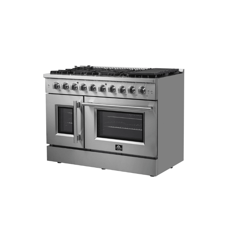 Forno 48-Inch Galiano Gas Range with 8 Gas Burners, 107,000 BTUs, & French Door Gas Oven in Stainless Steel FFSGS6444-48