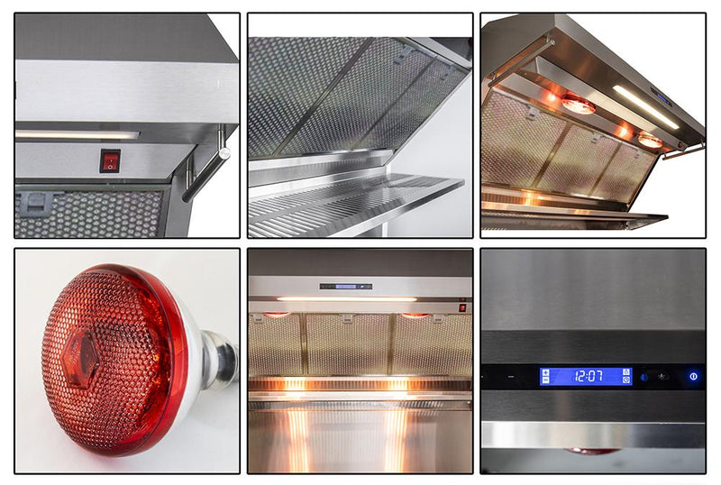 Forno Ansedonia 48" Wall Mount Range Hood with Red Light Warmer, Shelf/Backsplash, and 1200 CFM Motor -FRHWM5029-48HB