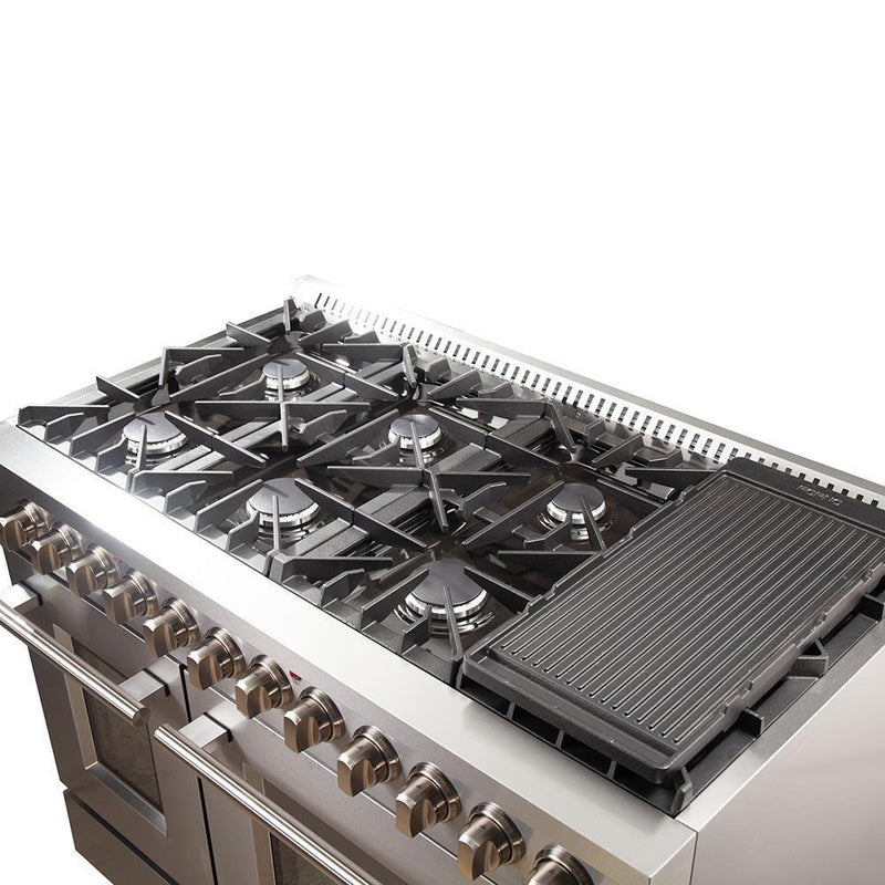 Forno 2-Piece Appliance Package - 48-Inch Dual Fuel Range & Wall Mount Hood in Stainless Steel