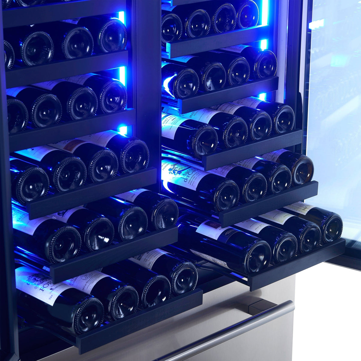 FORNO Campania 32" 120 Bottle Triple Zone French Door Wine Cooler with 2 Beverage Drawers, FWCDR6635-32S