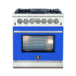 FORNO Capriasca - Titanium Professional 30" Freestanding Dual Fuel 240V Electic Blue Door Oven Range FFSGS6187-30BLU
