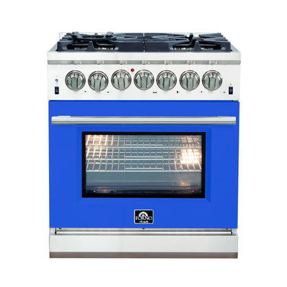 FORNO Capriasca - Titanium Professional 30" Freestanding Dual Fuel 240V Electic Blue Door Oven Range FFSGS6187-30BLU