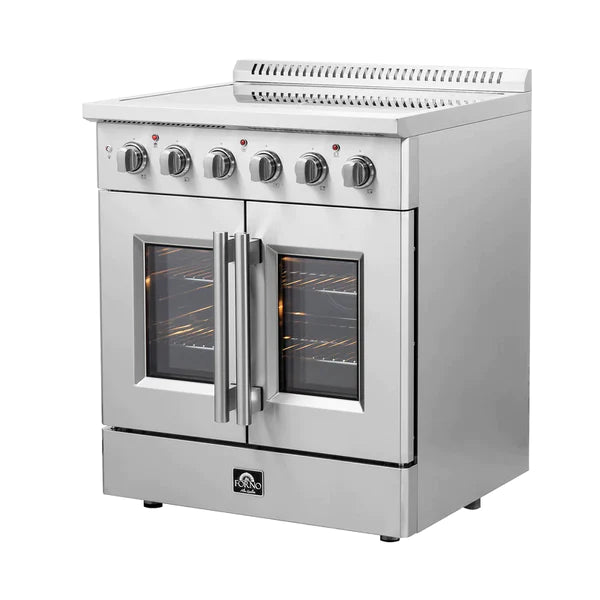 FORNO Galiano 30-Inch French Door Electric Range with Convection Oven in Stainless Steel - FFSEL6917-30