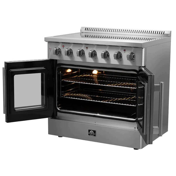 FORNO Galiano 36-Inch French Door Electric Range with Convection Oven in Stainless Steel - FFSEL6917-36