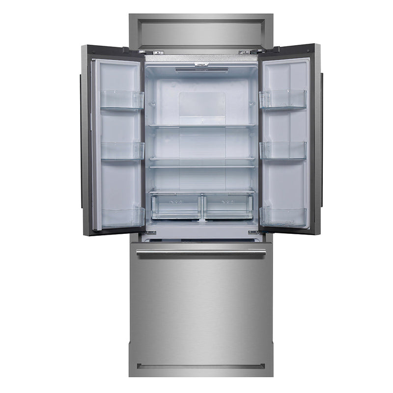 Forno Gallipoli 30-Inch French Door Refrigerator with 17.5 cu.ft. Capacity and Decorative Grill in Stainless Steel FFFFD1974-35MG