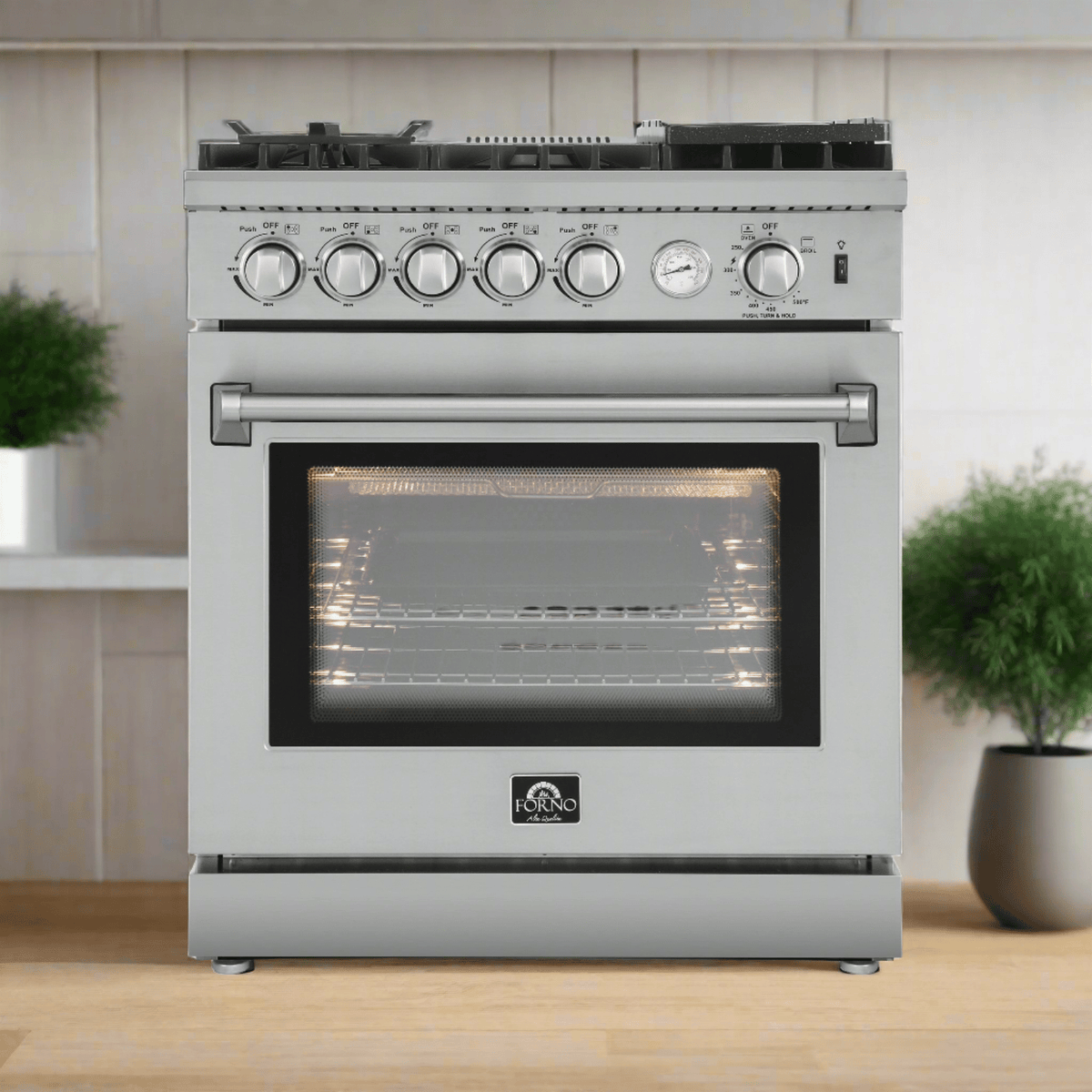 Forno Breno 30" Freestanding Gas Range Oven with 5 Sealed Burners, Griddle, and Air Fryer FFSGS6276-30
