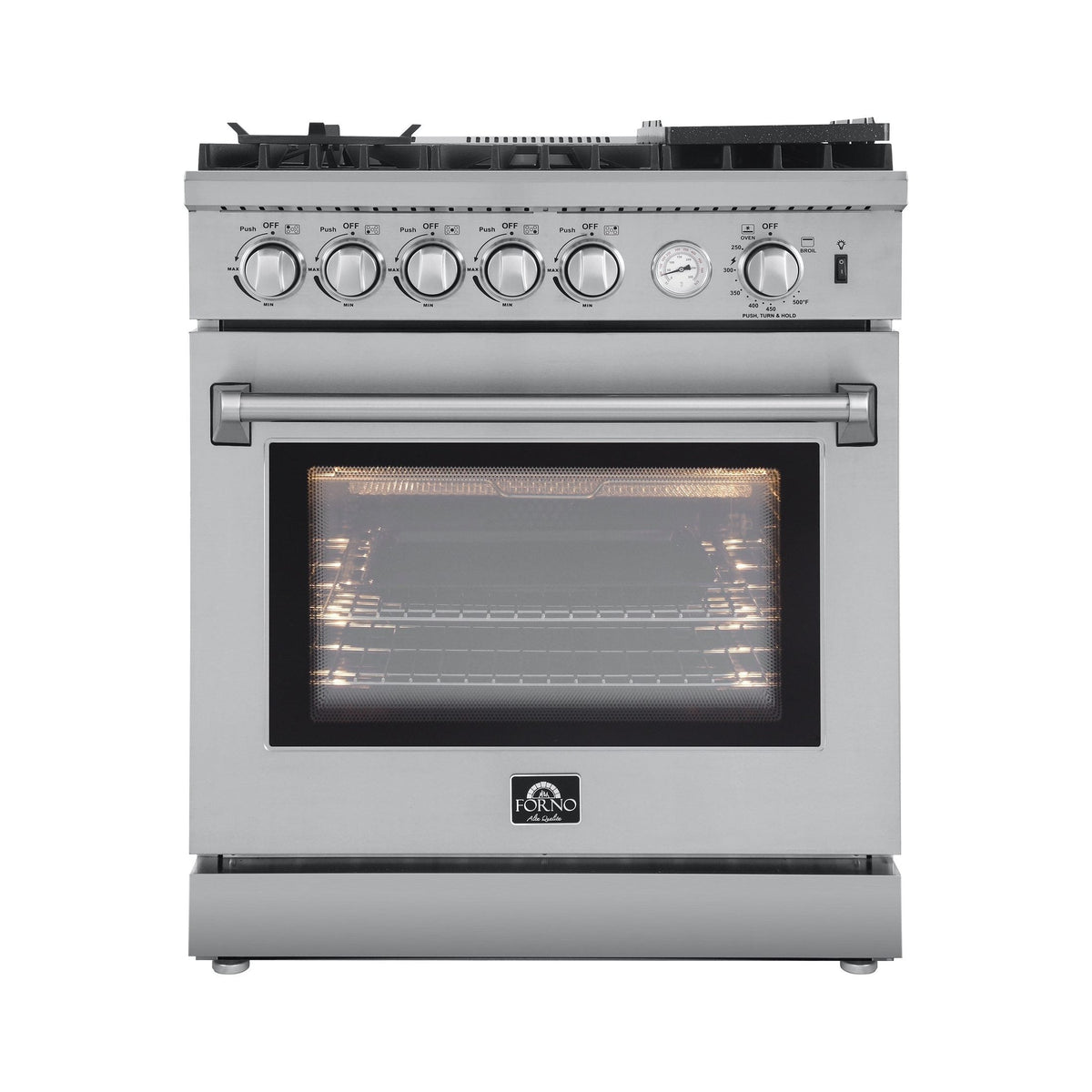 Forno Breno 30" Freestanding Gas Range Oven with 5 Sealed Burners, Griddle, and Air Fryer FFSGS6276-30
