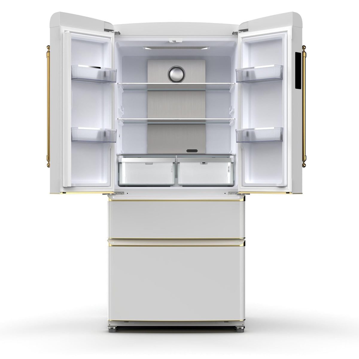 Forno Luigi 33" 18 cu. ft. French Door Refrigerator in Black with Antique Brass Handles, FFFFD1791-33BLK