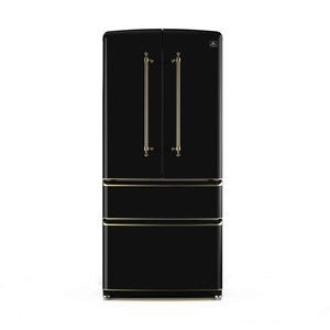 Forno Luigi 33" 18 cu. ft. French Door Refrigerator in Black with Antique Brass Handles, FFFFD1791-33BLK