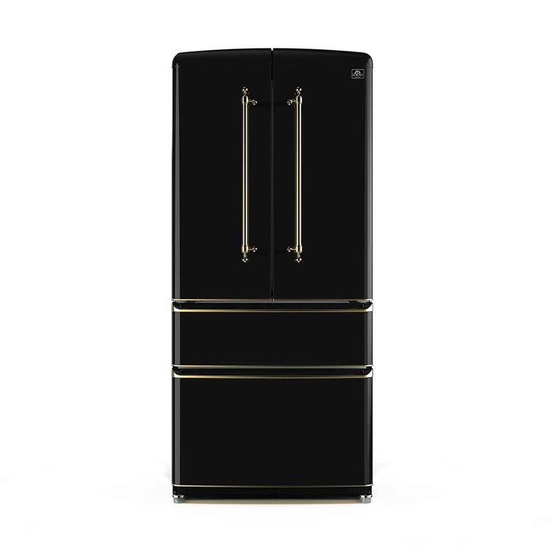 Forno Luigi 33" 18 cu. ft. French Door Refrigerator in Black with Antique Brass Handles, FFFFD1791-33BLK
