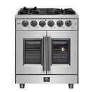 FORNO Massimo 30-Inch Freestanding French Door Gas Range in Stainless Steel - FFSGS6439-30
