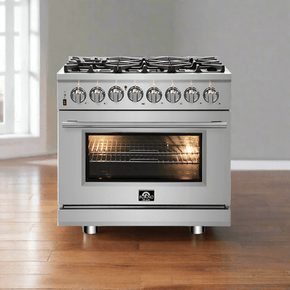 FORNO Massimo 36-Inch Freestanding Dual Fuel Range in Stainless Steel - FFSGS6125-36