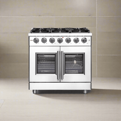 FORNO Massimo 36-Inch Freestanding French Door Gas Range in Stainless Steel - FFSGS6439-36