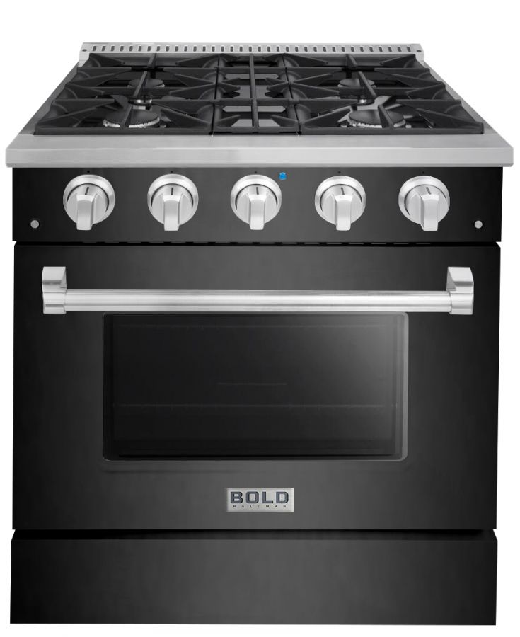 Hallman 30 In. Propane Gas Range, Black Titanium with Chrome Trim - Bold Series, HBRG30CMBT-LP