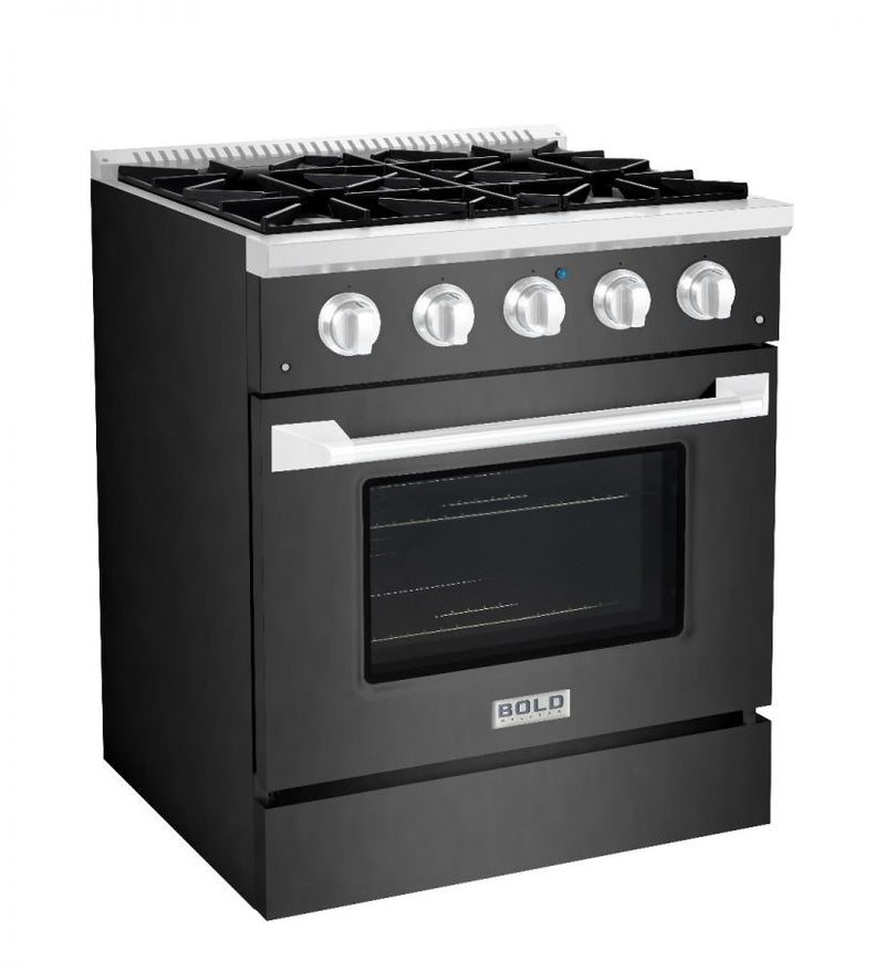 Hallman 30 In. Propane Gas Range, Black Titanium with Chrome Trim - Bold Series, HBRG30CMBT-LP