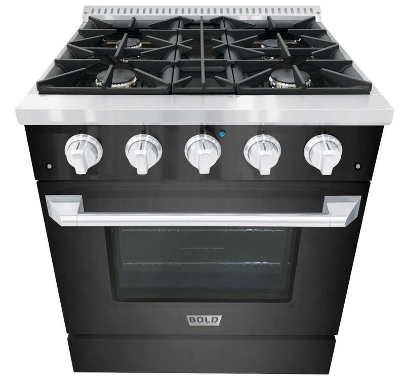 Hallman 30 In. Propane Gas Range, Black Titanium with Chrome Trim - Bold Series, HBRG30CMBT-LP