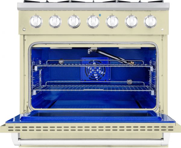 Hallman 36 In. Propane Gas Range, Antique White with Chrome Trim - Bold Series, HBRG36CMAW-LP