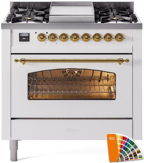 ILVE 36" Nostalgie II Series Freestanding Single Oven Dual Fuel Range with 6 burners + Fry Top - UP36FNMP