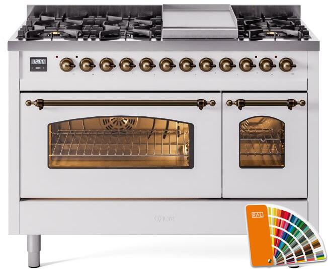 ILVE 48" Nostalgie II Series Freestanding Double Oven Dual Fuel Range with 8 Sealed Burners and Griddle - UP48FNMP