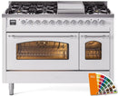 ILVE 48" Nostalgie II Series Freestanding Double Oven Dual Fuel Range with 8 Sealed Burners and Griddle - UP48FNMP
