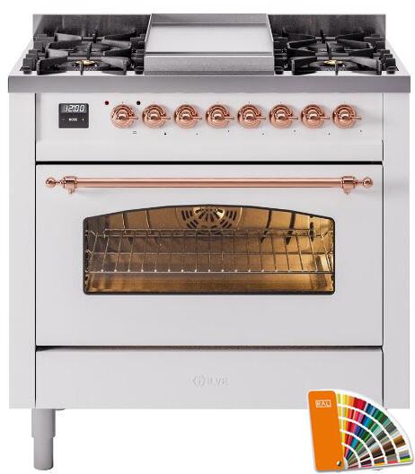 ILVE 36" Nostalgie II Series Freestanding Single Oven Dual Fuel Range with 6 burners + Fry Top - UP36FNMP