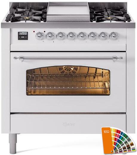 ILVE 36" Nostalgie II Series Freestanding Single Oven Dual Fuel Range with 6 burners + Fry Top - UP36FNMP