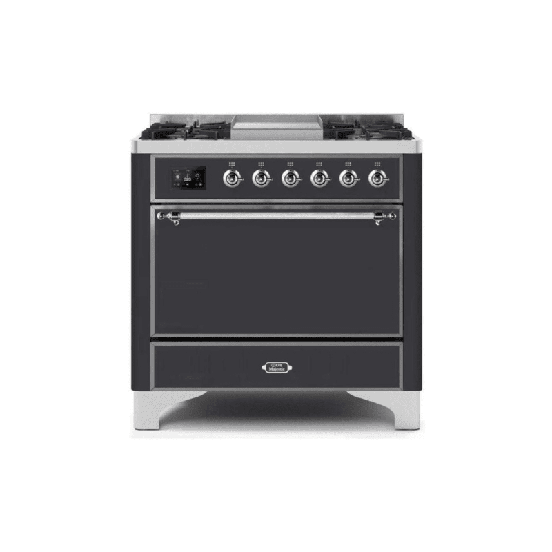 ILVE 36 Inch Majestic II Series Natural/ Propane Gas Burner and Electric Oven Range with 6 Sealed Burners UM09FDQNS3
