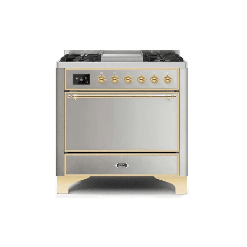 ILVE 36 Inch Majestic II Series Natural/ Propane Gas Burner and Electric Oven Range with 6 Sealed Burners UM09FDQNS3