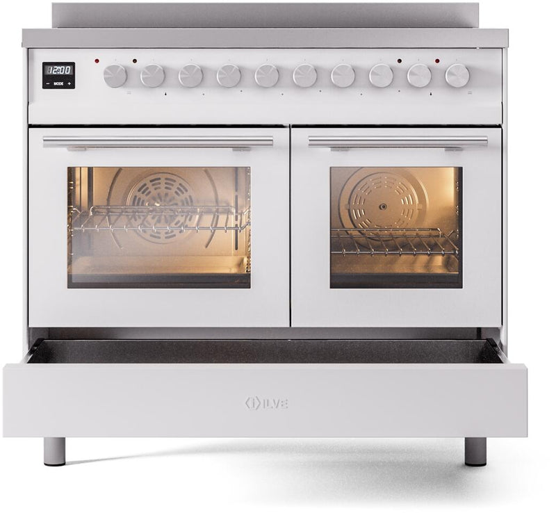 ILVE 40" Professional Plus II Series Freestanding Electric Double Oven Range with 5 Elements, Triple Glass Cool Door, Convection Oven, TFT Oven Control Display and Child Lock - UPDI406WMP