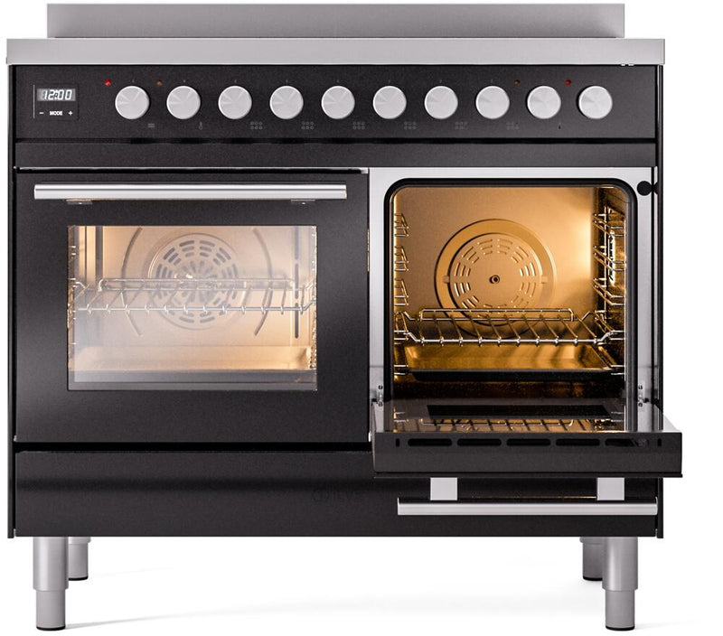 ILVE 40" Professional Plus II Series Freestanding Electric Double Oven Range with 5 Elements, Triple Glass Cool Door, Convection Oven, TFT Oven Control Display and Child Lock - UPDI406WMP