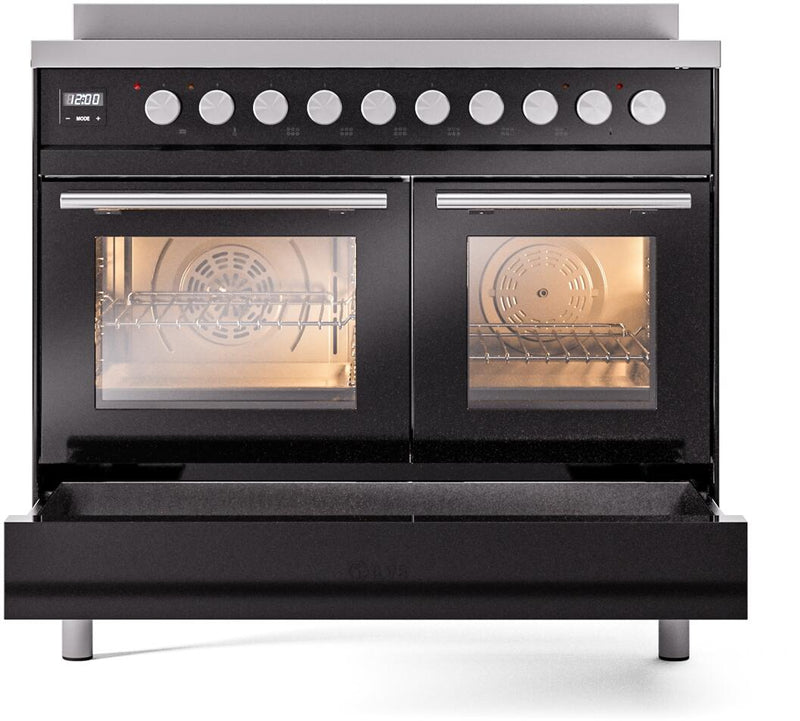 ILVE 40" Professional Plus II Series Freestanding Electric Double Oven Range with 5 Elements, Triple Glass Cool Door, Convection Oven, TFT Oven Control Display and Child Lock - UPDI406WMP