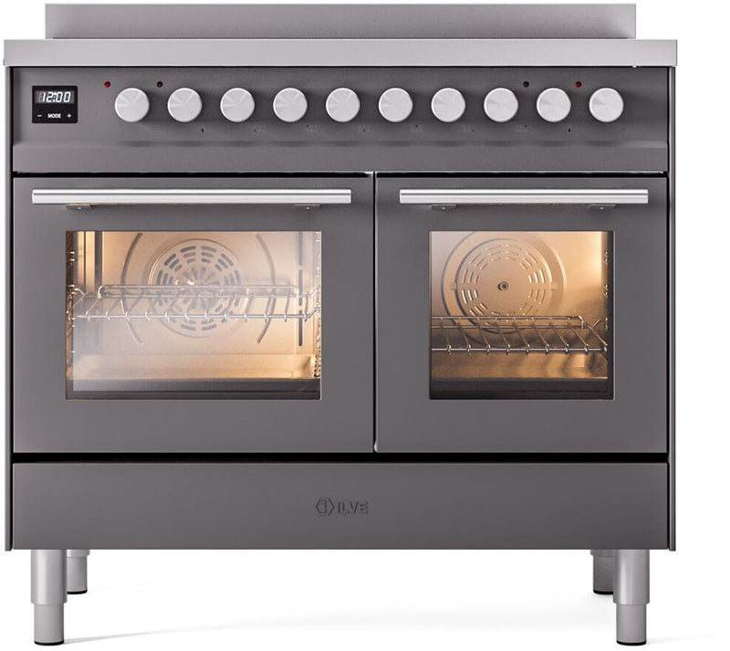 ILVE 40" Professional Plus II Series Freestanding Electric Double Oven Range with 5 Elements, Triple Glass Cool Door, Convection Oven, TFT Oven Control Display and Child Lock - UPDI406WMP